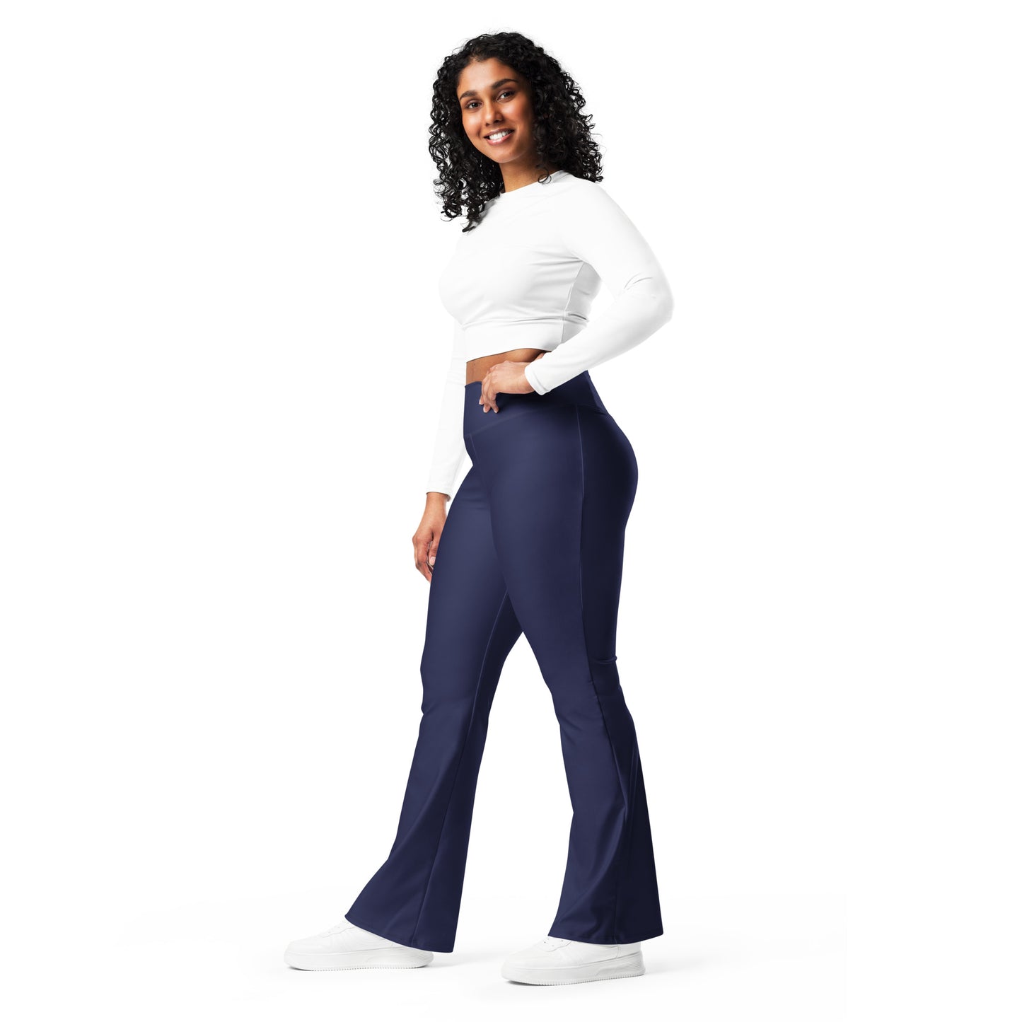 Navy Blue Flare Leggings - COCOBLACK