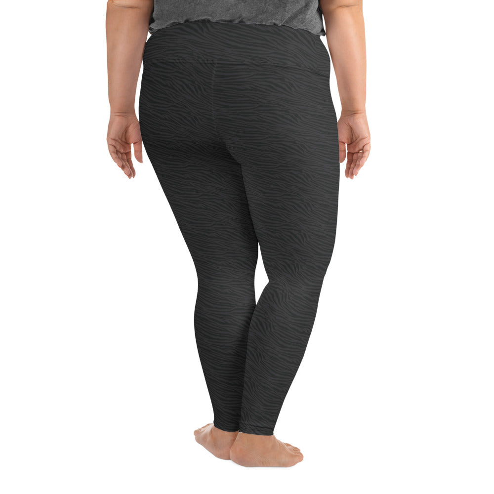 Dark Gray Tiger Plus Size Leggings - COCOBLACK