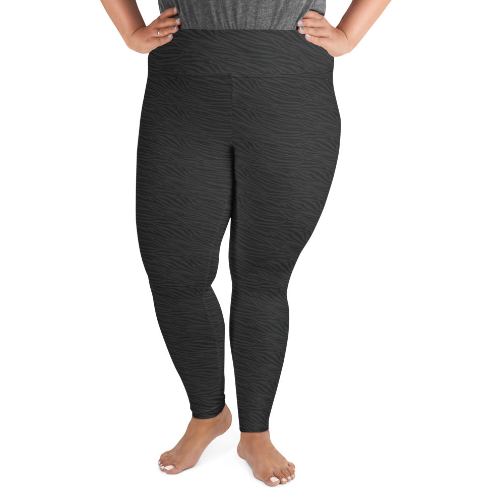 Dark Gray Tiger Plus Size Leggings - COCOBLACK