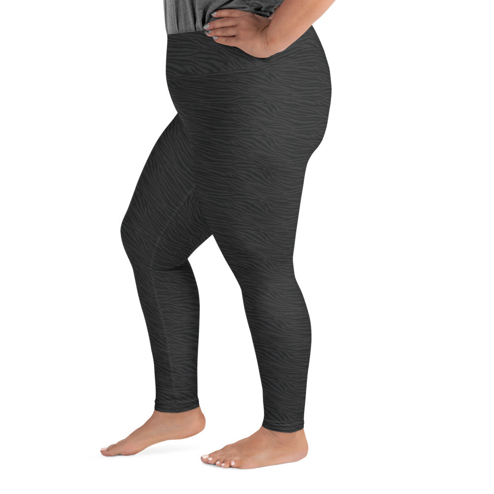 Dark Gray Tiger Plus Size Leggings - COCOBLACK