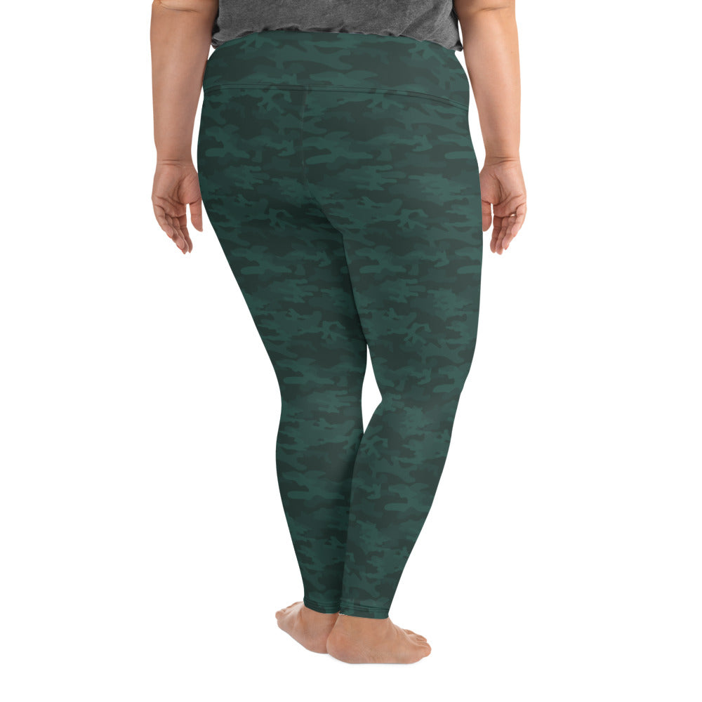 Dark Green Camo Plus Size Leggings - COCOBLACK