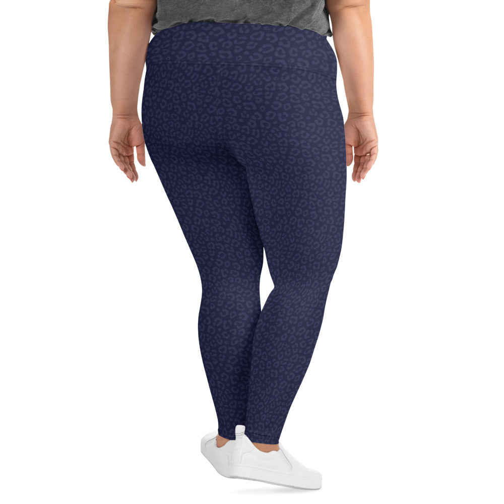 Navy Blue Leopard Plus Size Leggings - COCOBLACK