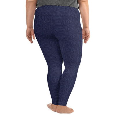 Navy Blue Tiger Plus Size Leggings - COCOBLACK