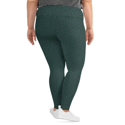 Dark Green Leopard Plus Size Leggings - COCOBLACK