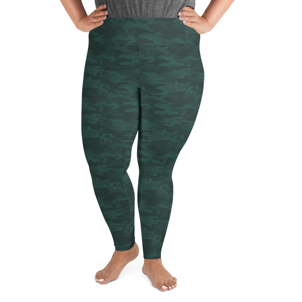 Dark Green Camo Plus Size Leggings - COCOBLACK