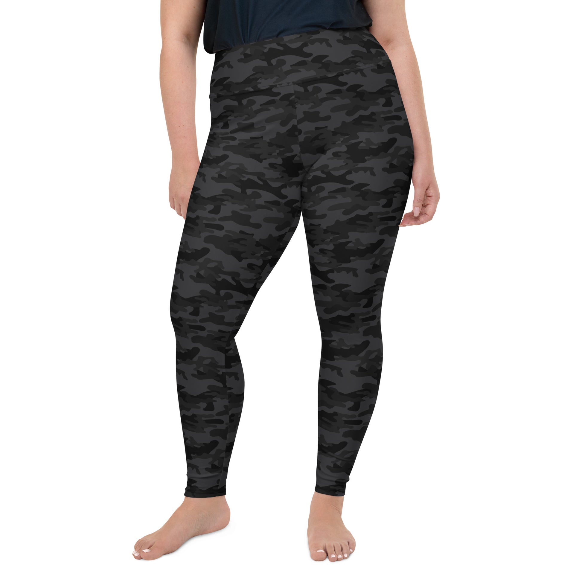 Dark Gray Camo Plus Size Leggings - COCOBLACK