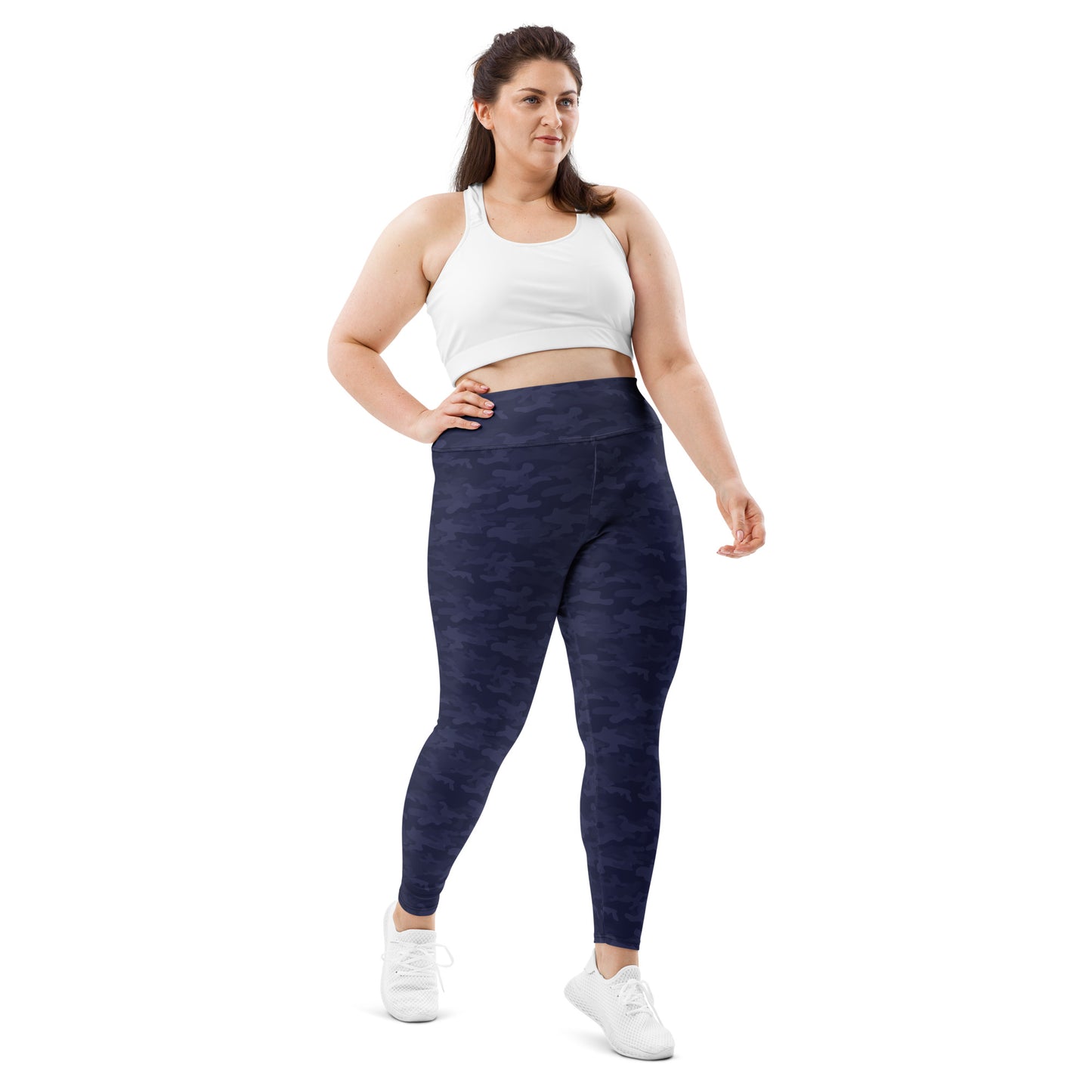 Navy Blue Camo Plus Size Leggings - COCOBLACK