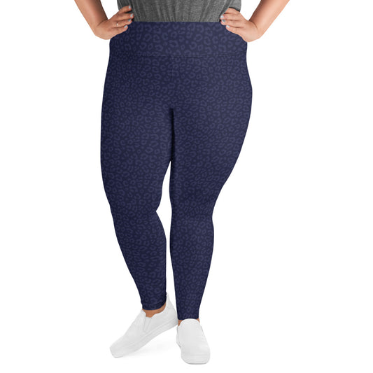 Navy Blue Leopard Plus Size Leggings - COCOBLACK