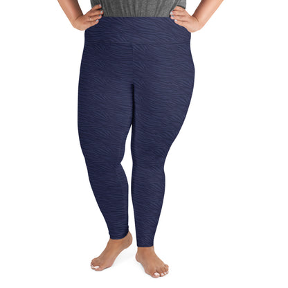 Navy Blue Tiger Plus Size Leggings - COCOBLACK