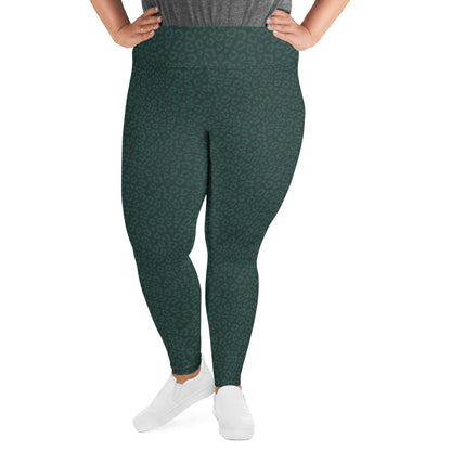 Dark Green Leopard Plus Size Leggings - COCOBLACK