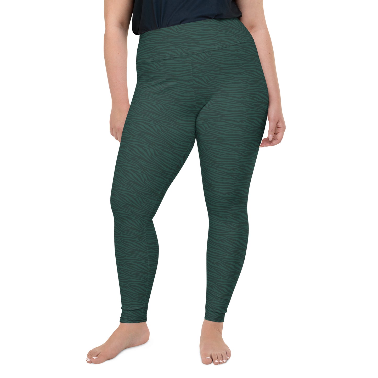 Dark Green Tiger Plus Size Leggings - COCOBLACK