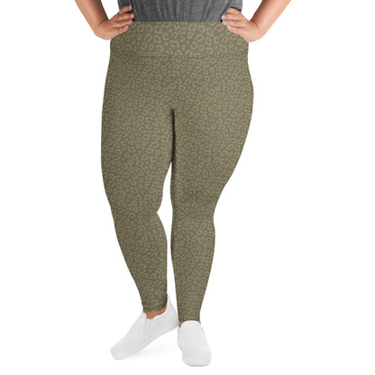 Olive Leopard Plus Size Leggings - COCOBLACK