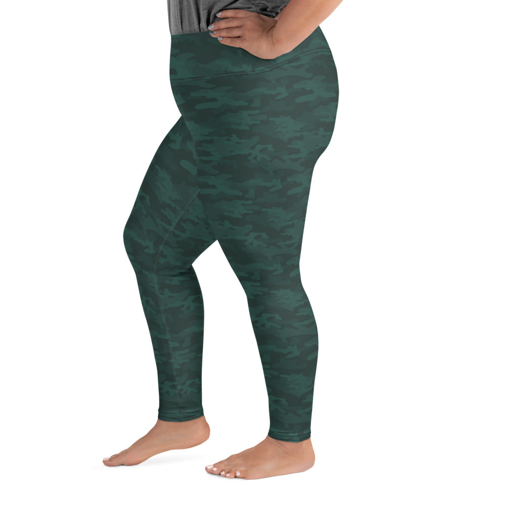 Dark Green Camo Plus Size Leggings - COCOBLACK