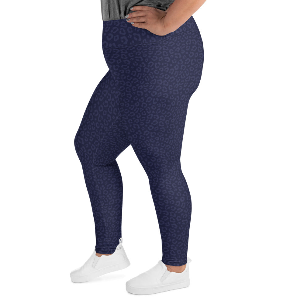 Navy Blue Leopard Plus Size Leggings - COCOBLACK