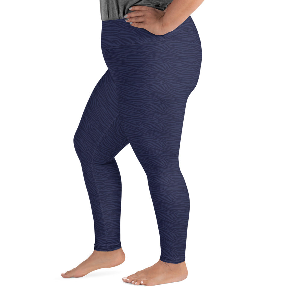 Navy Blue Tiger Plus Size Leggings - COCOBLACK