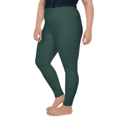 Dark Green Tiger Plus Size Leggings - COCOBLACK