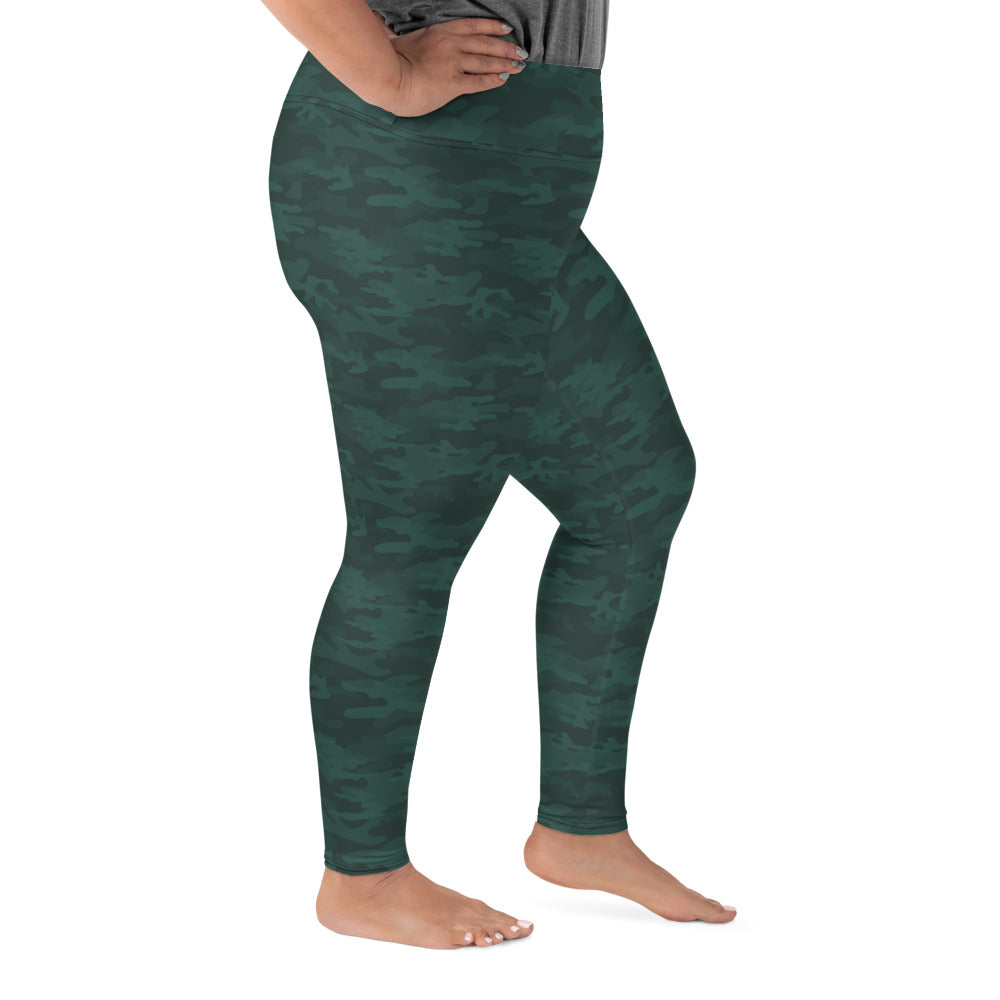 Dark Green Camo Plus Size Leggings - COCOBLACK