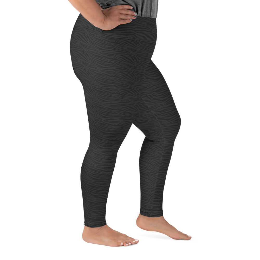 Dark Gray Tiger Plus Size Leggings - COCOBLACK