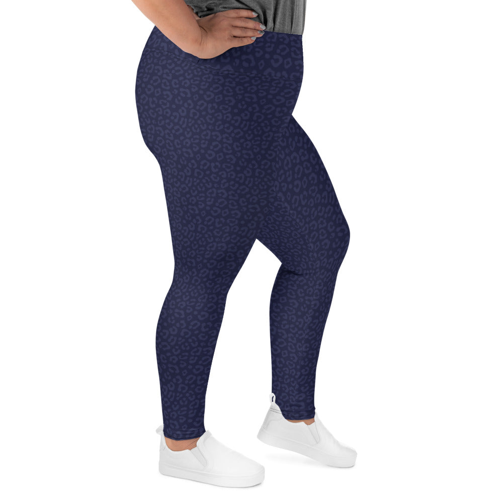 Navy Blue Leopard Plus Size Leggings - COCOBLACK