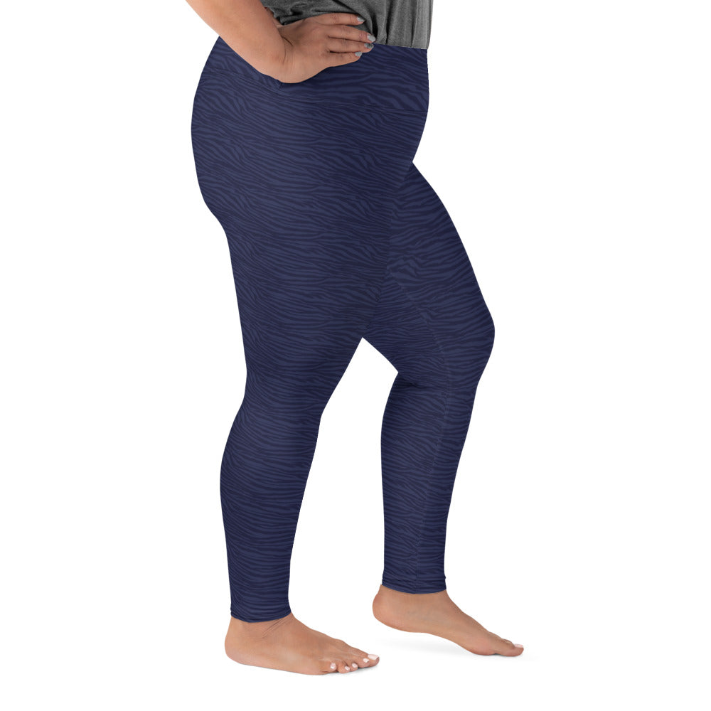 Navy Blue Tiger Plus Size Leggings - COCOBLACK