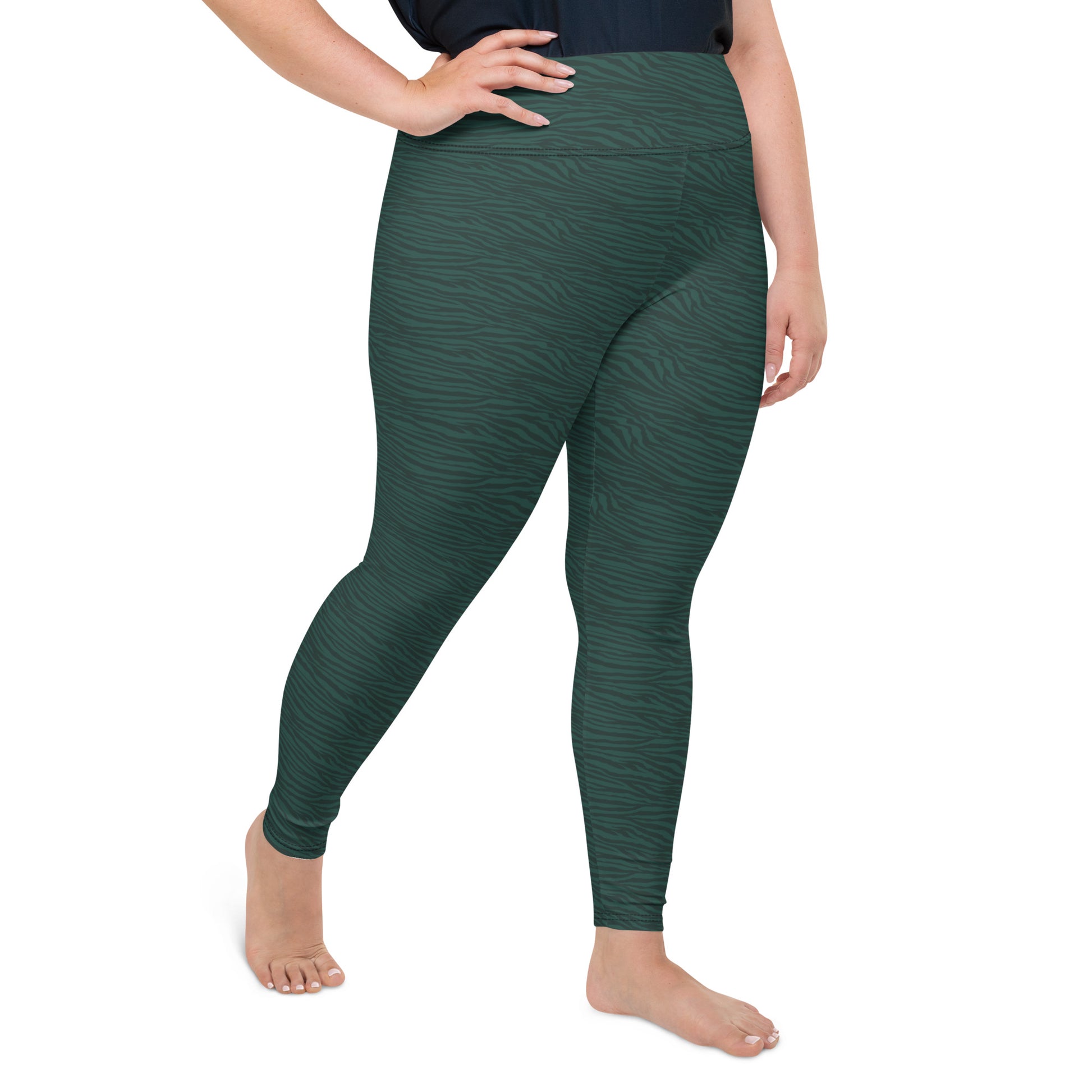 Dark Green Tiger Plus Size Leggings - COCOBLACK