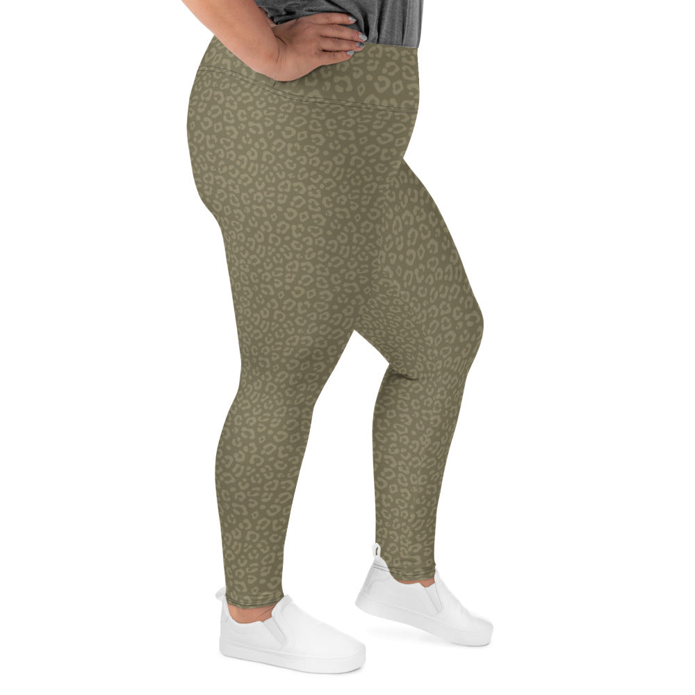 Olive Leopard Plus Size Leggings - COCOBLACK