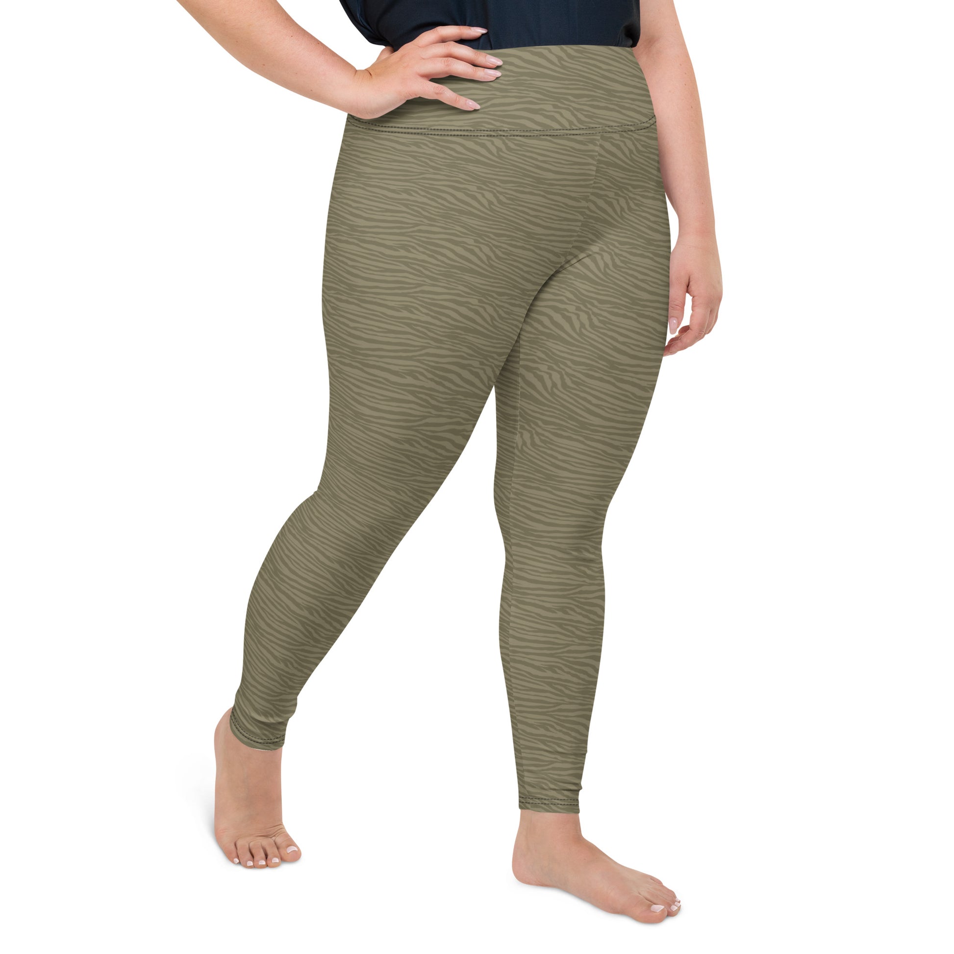 Olive Tiger Plus Size Leggings - COCOBLACK