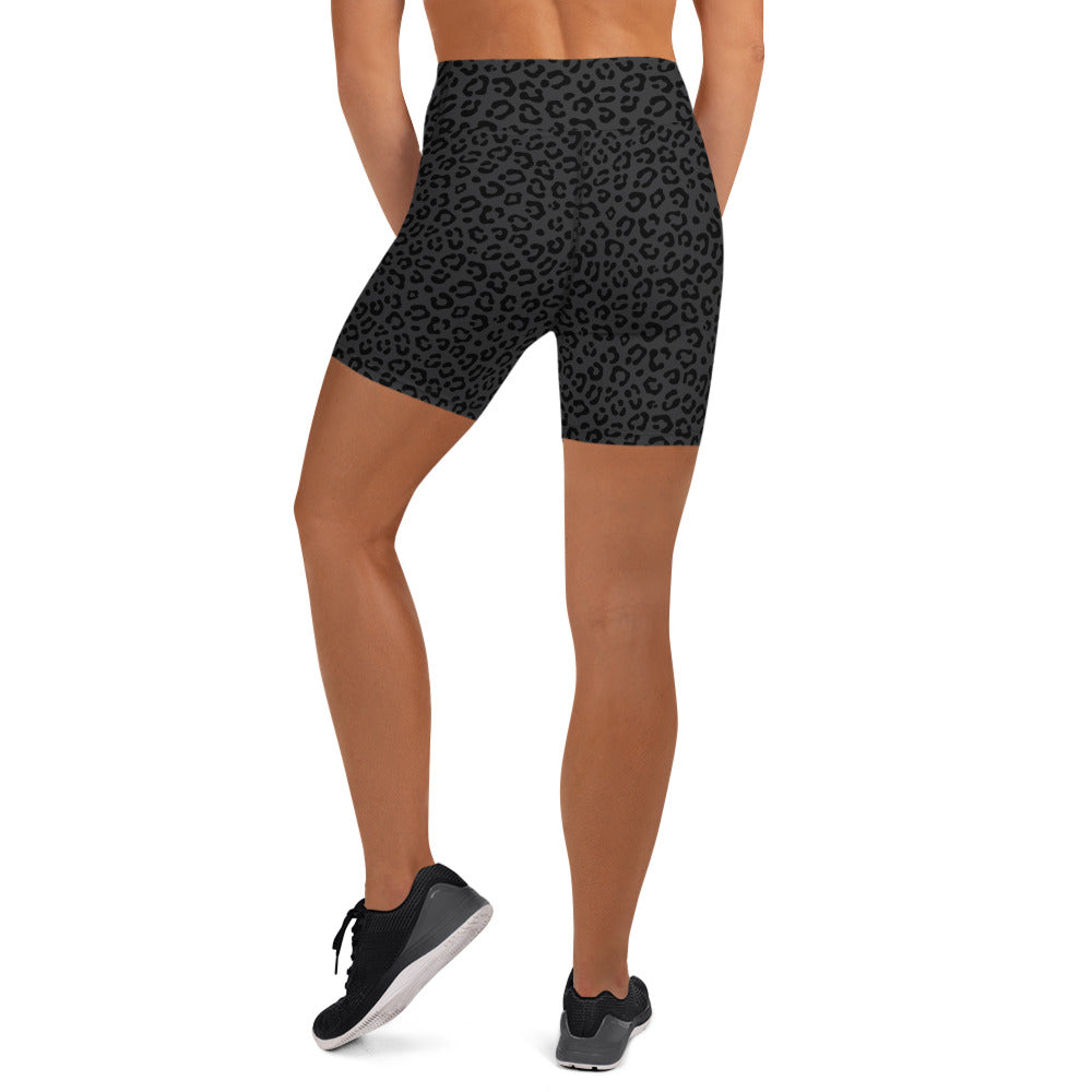 Dark Gray Leopard Biker Shorts - COCOBLACK