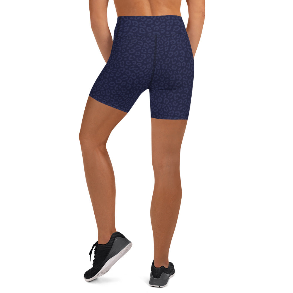 Navy Blue Leopard Biker Shorts - COCOBLACK