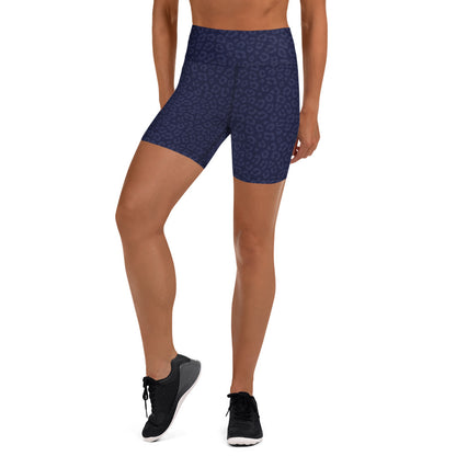 Navy Blue Leopard Biker Shorts - COCOBLACK